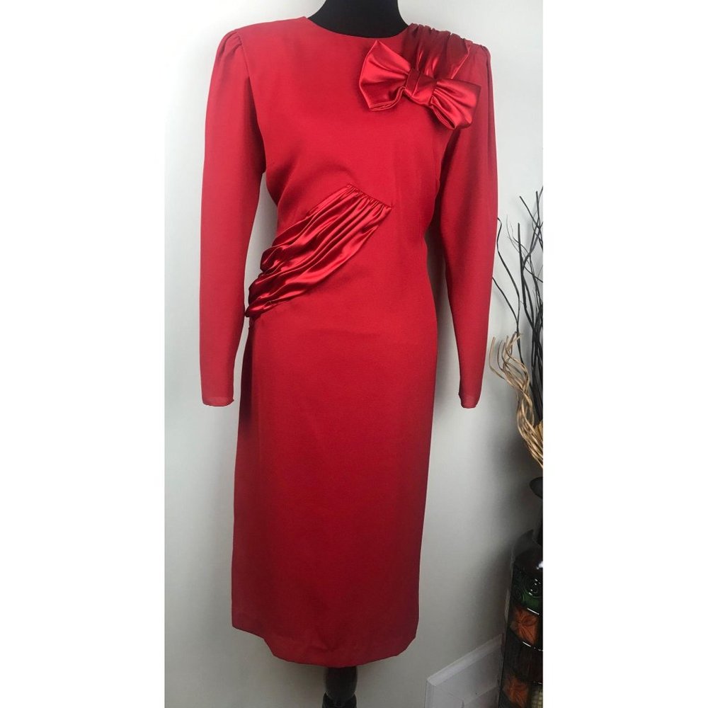 Vtg Miss Elliette Bow Dress Red